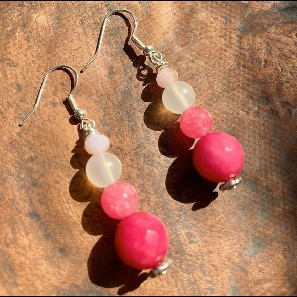Frontrow.style Jewelry - Sterling Silver Earrings Raspberry to Pink Genuine Stones Crystal Boho Handmade
